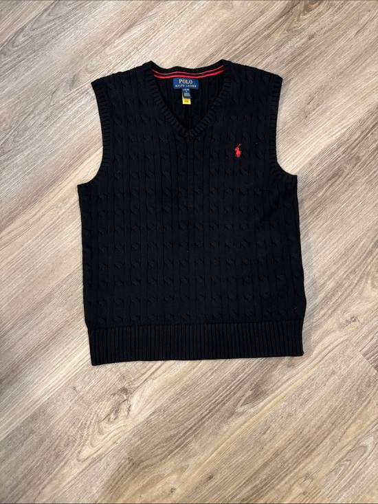 Polo Ralph Lauren Other - Polo by Ralph Lauren Black Cable Knit V-Neck Sweater Vest with Red Pony